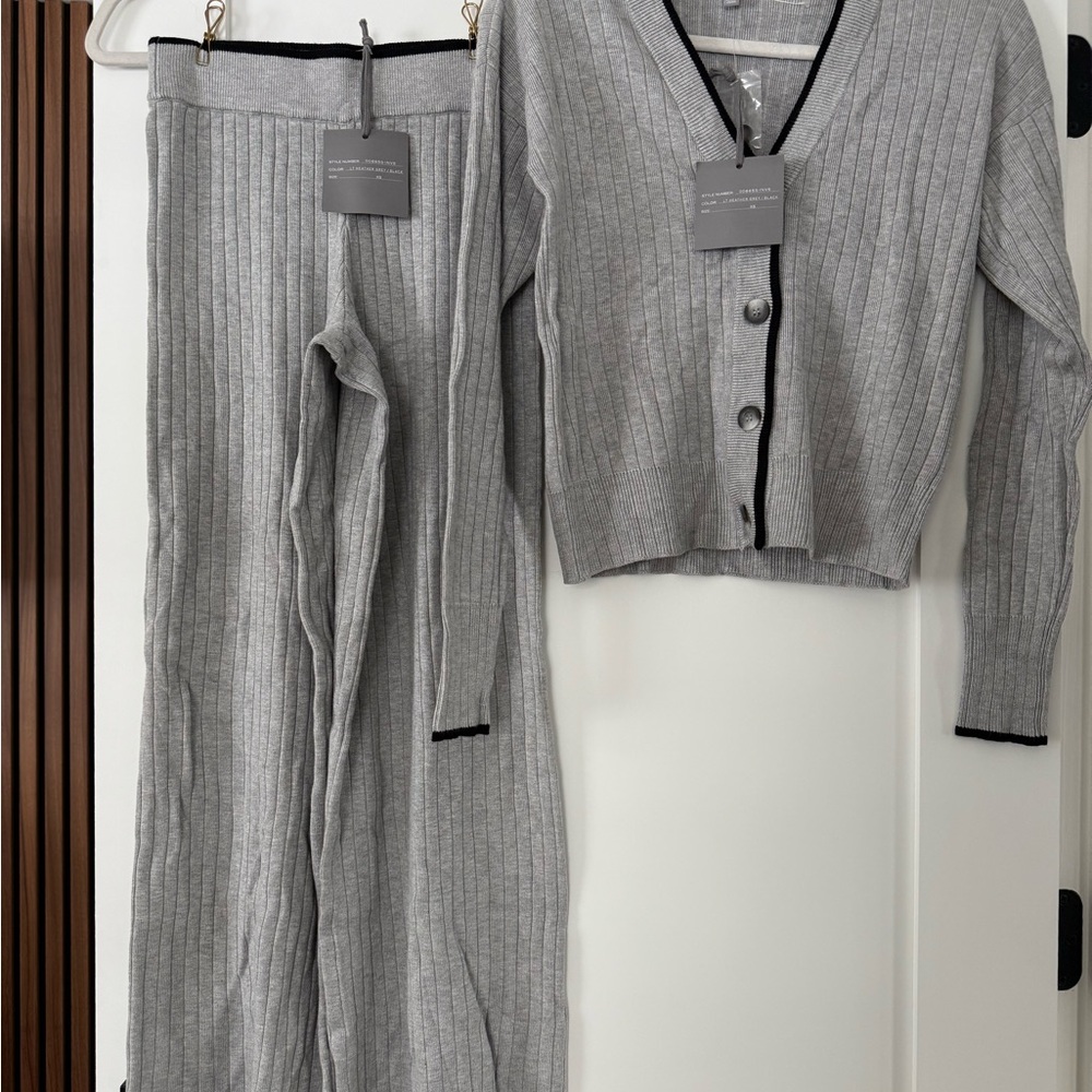 Marled Gray Knit Cardigan with Black Trim